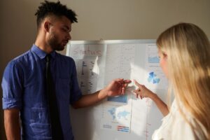 business colleagues discussing chart 274689 41838