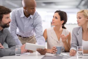 business people collaboration tablet research meeting with speaker corporate planning brainstorming diversity teamwork group employees with technology discussion work 590464 292650