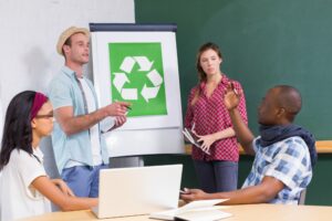 creative meeting with recycling symbol whiteboard 13339 72942