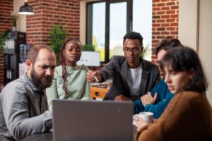 employees discussing project strategies 482257 120275