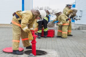 fire brigade deploys equipment outside open air connects fire hydrant well firefighting drills 230115 4446 1