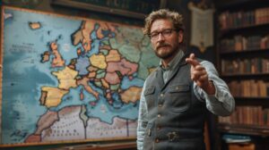 german language teacher pointing map germany explaining geographical cultural aspects 172415 20303
