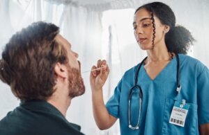 healthcare doctor check patient throat medical exam laryngitis health insurance with people hospital medicine black woman ent specialist sick man consult with infection virus 590464 143209