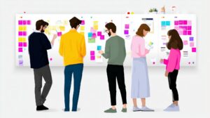 team collaboration brainstorming session using sticky notes project planning modern workspace 93675 357755